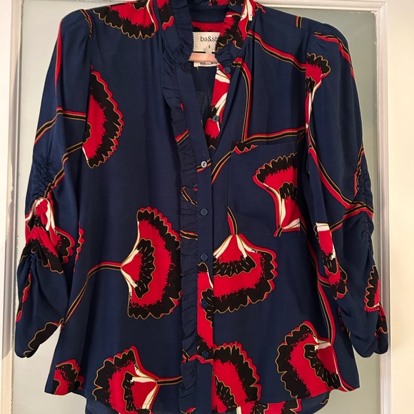 Ba$sh Laura floral ruffle detail blouse marine - Picture 5 of 6